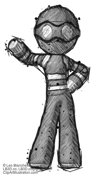 Sketch Thief Man Waving Right Arm With Hand On Hip #7915