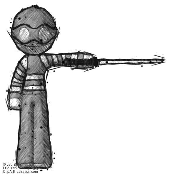 Sketch Thief Man Standing With Ninja Sword Katana Pointing Right #7926