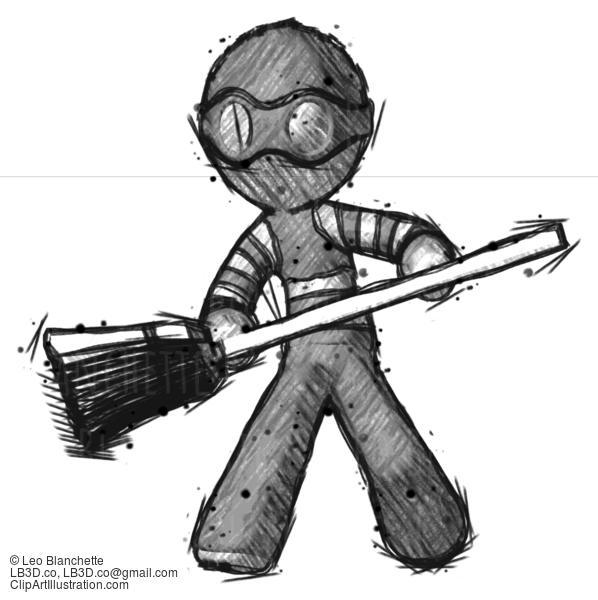 Sketch Thief Man Broom Fighter Defense Pose #7940