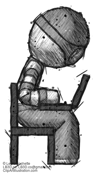 Sketch Thief Man Using Laptop Computer While Sitting In Chair View From Side #7958