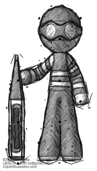 Sketch Thief Man Standing With Large Thermometer #7960