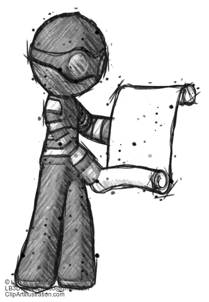 Sketch Thief Man Holding Blueprints Or Scroll #7964