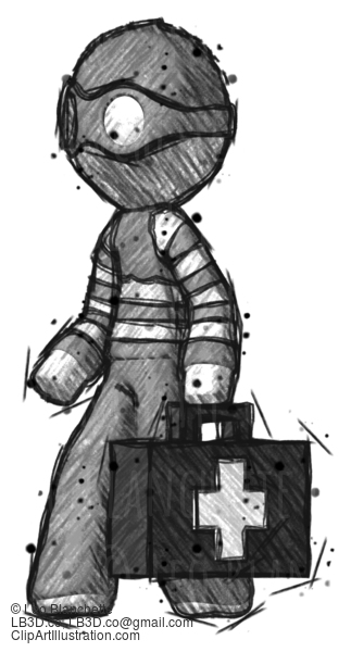 Sketch Thief Man Walking With Medical Aid Briefcase To Left #7972