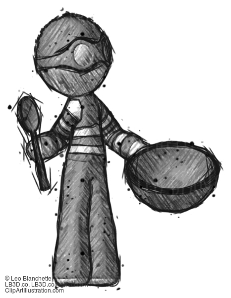 Sketch Thief Man With Empty Bowl And Spoon Ready To Make Something #7977
