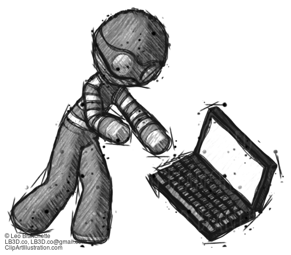 Sketch Thief Man Throwing Laptop Computer In Frustration #7979