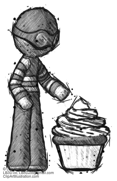 Sketch Thief Man With Giant Cupcake Dessert #7980