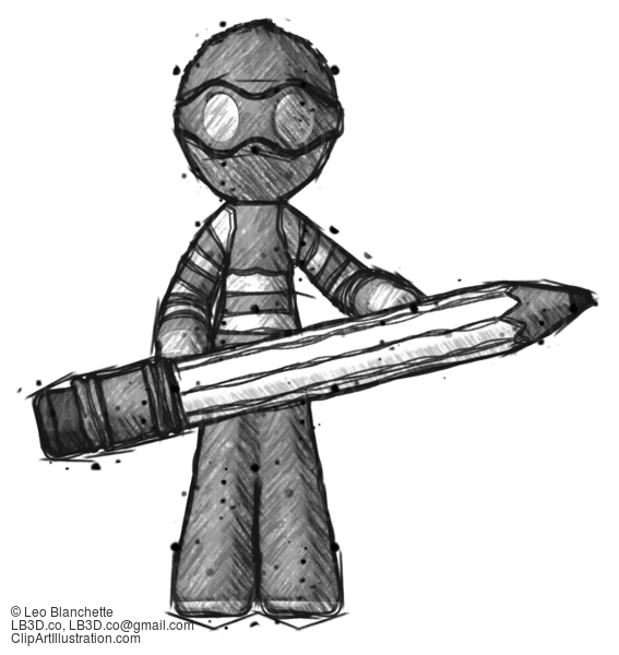 Sketch Thief Man Writer Or Blogger Holding Large Pencil #7984