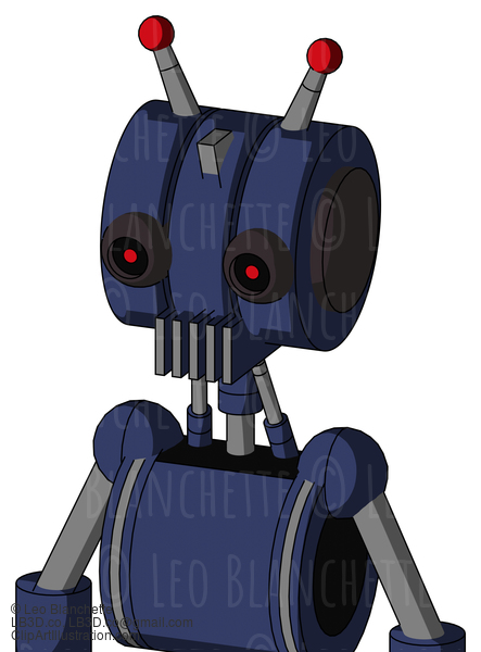 Blue Droid With Multi-Toroid Head And Vent Mouth And Black Glowing Red Eyes And Double Led Antenna #20936