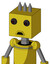 Yellow Droid With Box Head And Sad Mouth And Red Eyed And Three Spiked