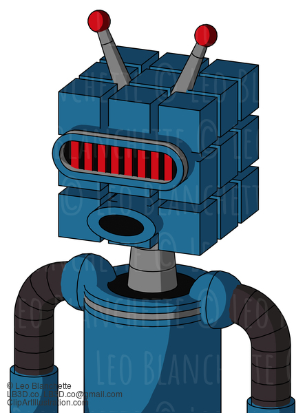 Blue Automaton With Cube Head And Round Mouth And Visor Eye And Double Led Antenna #20949