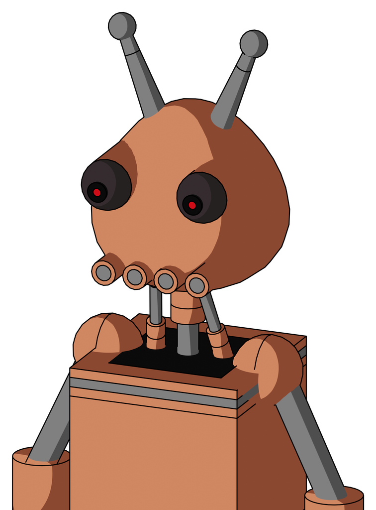 Peach Robot With Rounded Head And Pipes Mouth And Red Eyed And Double Antenna