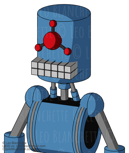 Blue Robot With Cylinder Head And Keyboard Mouth And Cyclops Compound Eyes #20954