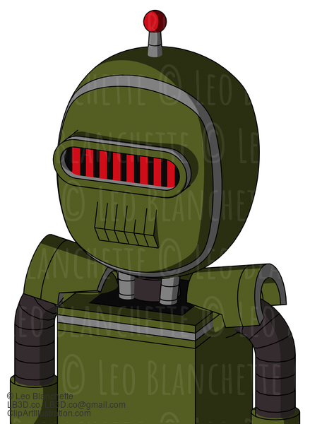 Army-Green Automaton With Bubble Head And Toothy Mouth And Visor Eye And Single Led Antenna #20965