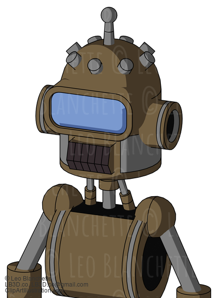 Cardboard Robot With Dome Head And Dark Tooth Mouth And Large Blue Visor Eye And Single Antenna #20967