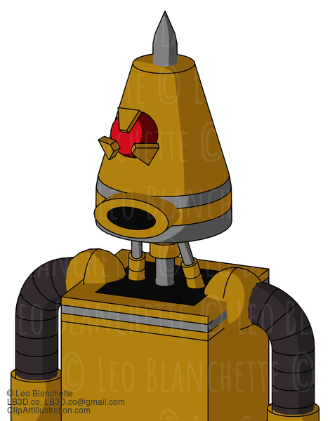 Dark-Yellow Automaton With Cone Head And Round Mouth And Angry Cyclops Eye And Spike Tip #20980