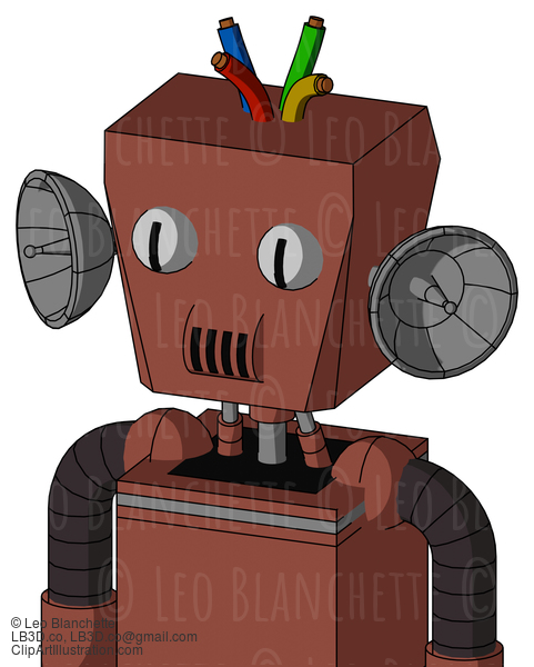 Brown Droid With Box Head And Speakers Mouth And Two Eyes And Wire Hair #20991