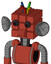 Red Automaton With Cube Head And Speakers Mouth And Red Eyed And Wire Hair