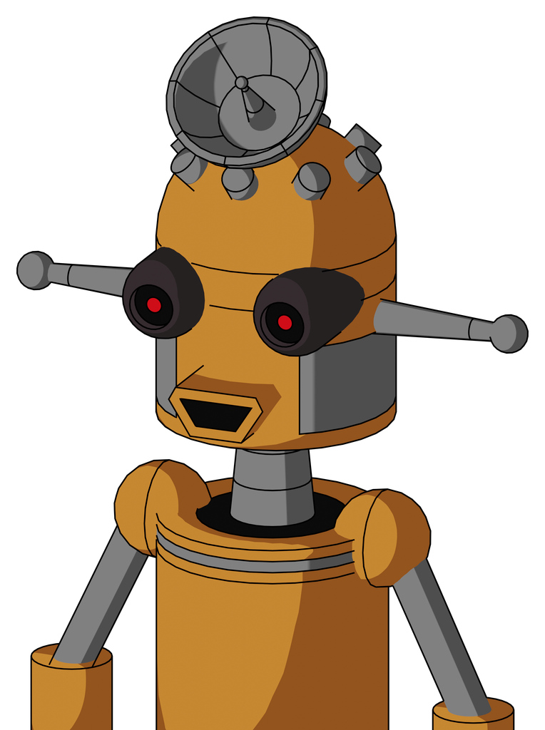 Peach Droid With Dome Head And Happy Mouth And Black Glowing Red Eyes And Radar Dish Hat