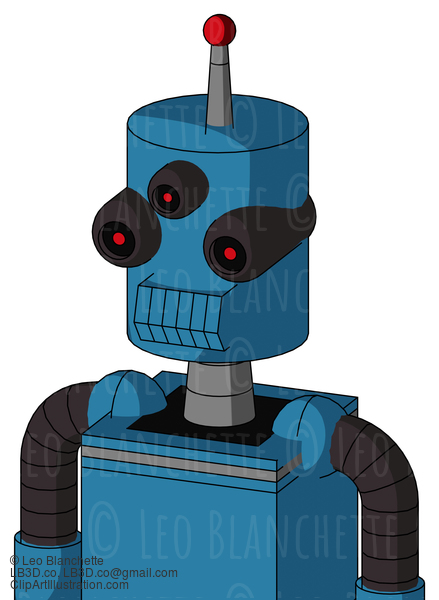 Blue Automaton With Cylinder Head And Toothy Mouth And Three-Eyed And Single Led Antenna #21034