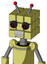 Yellow Robot With Cube Head And Teeth Mouth And Black Glowing Red Eyes And Double Led Antenna