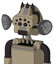 Tan Robot With Droid Head And Dark Tooth Mouth And Bug Eyes And Three Dark Spikes
