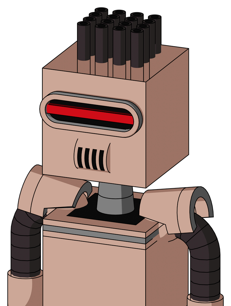 Light-Peach Mech With Box Head And Speakers Mouth And Visor Eye And Pipe Hair