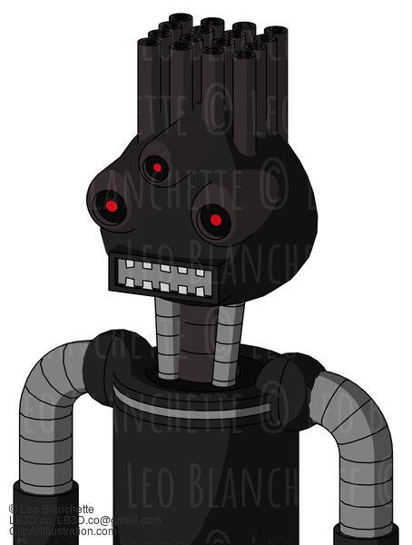 Black Automaton With Rounded Head And Square Mouth And Three-Eyed And Pipe Hair #21059