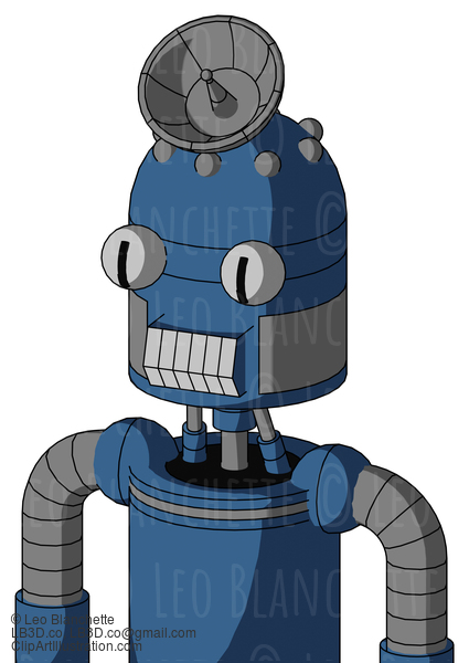 Blue Robot With Dome Head And Teeth Mouth And Two Eyes And Radar Dish Hat #21061