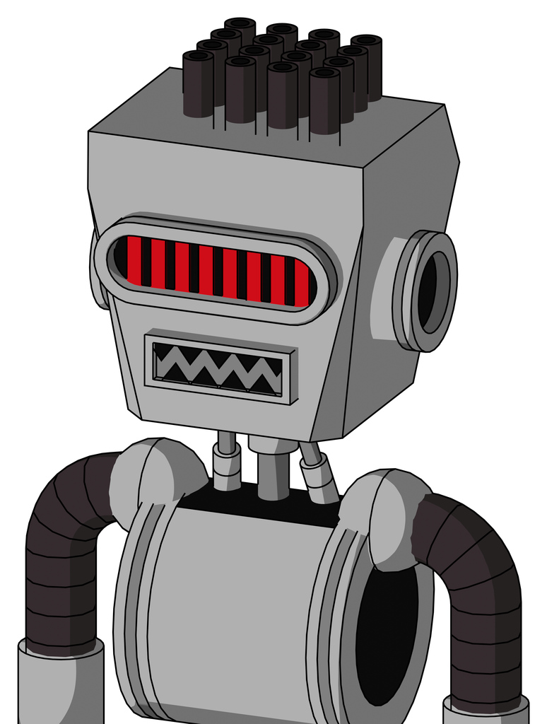 White Automaton With Box Head And Square Mouth And Visor Eye And Pipe Hair