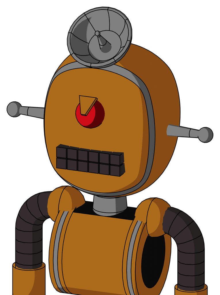 Dirty-Orange Mech With Bubble Head And Keyboard Mouth And Angry Cyclops And Radar Dish Hat