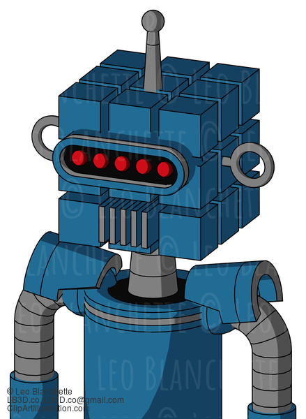 Blue Automaton With Cube Head And Vent Mouth And Visor Eye And Single Antenna #21077