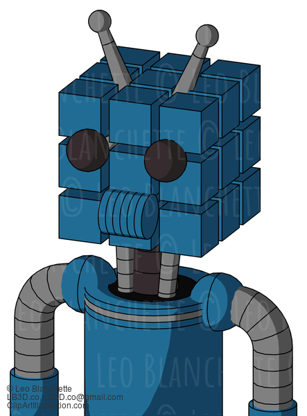 Blue Automaton With Cube Head And Speakers Mouth And Two Eyes And Double Antenna #21080