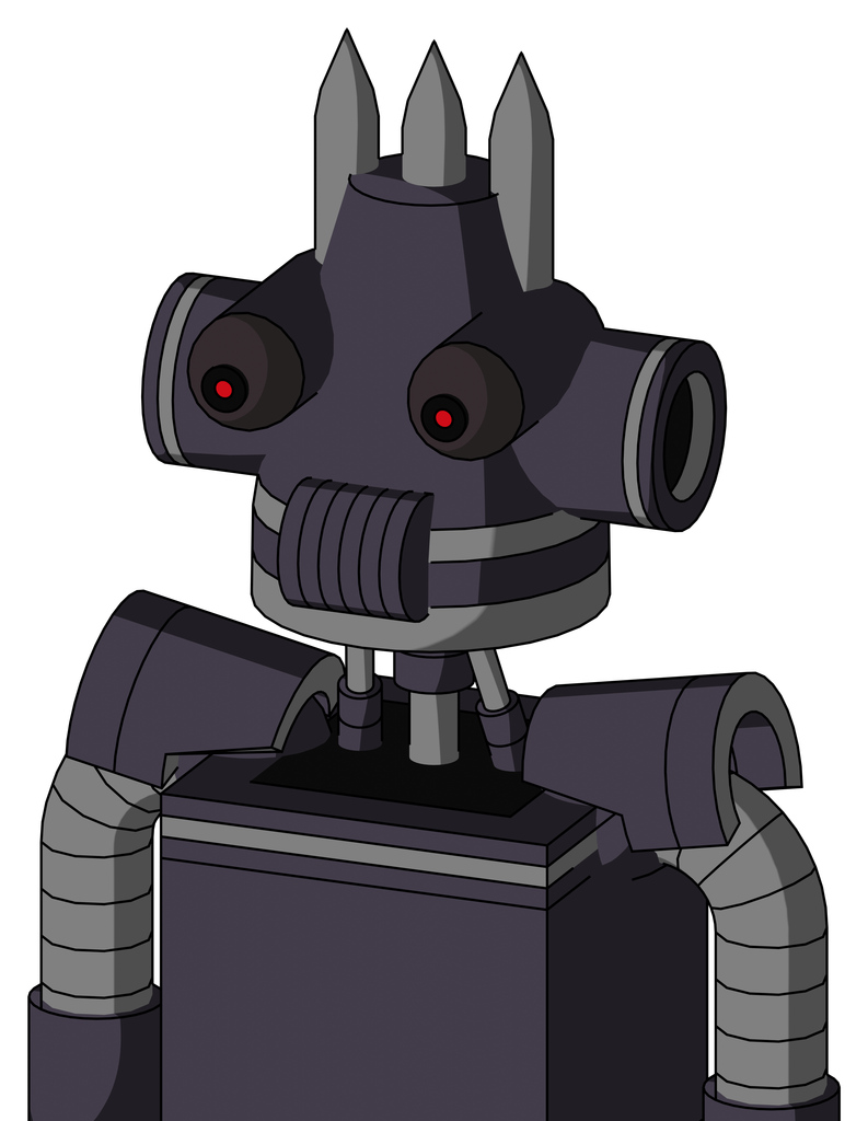 Purple Robot With Cone Head And Speakers Mouth And Red Eyed And Three Spiked