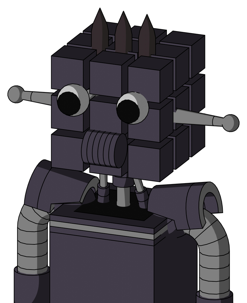 Purple Robot With Cube Head And Speakers Mouth And Two Eyes And Three Dark Spikes