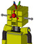 Yellow Robot With Cube Head And Speakers Mouth And Cyclops Compound Eyes And Wire Hair