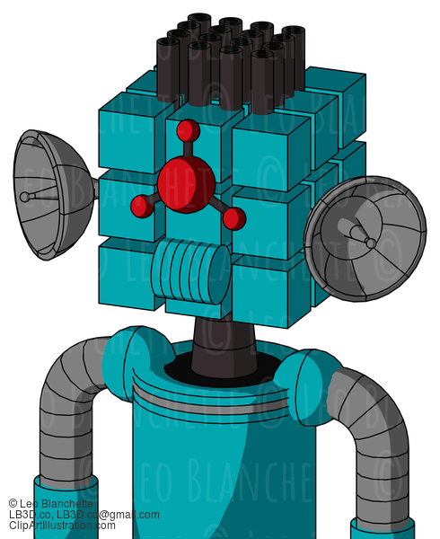 Blue Robot With Cube Head And Speakers Mouth And Cyclops Compound Eyes And Pipe Hair #21106