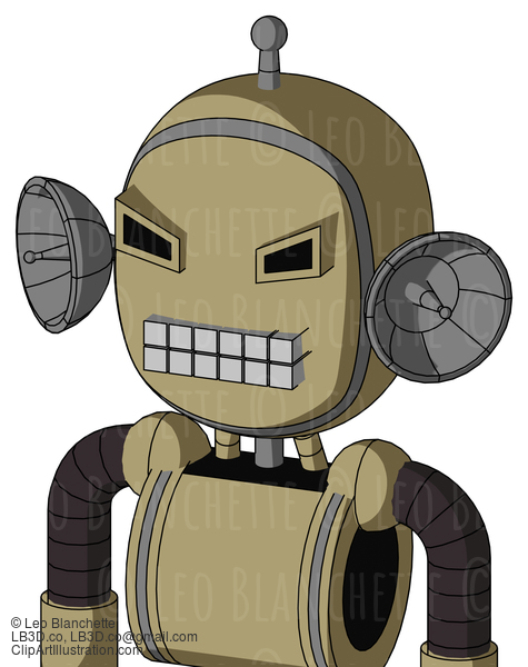 Army-Tan Automaton With Bubble Head And Keyboard Mouth And Angry Eyes And Single Antenna #21114