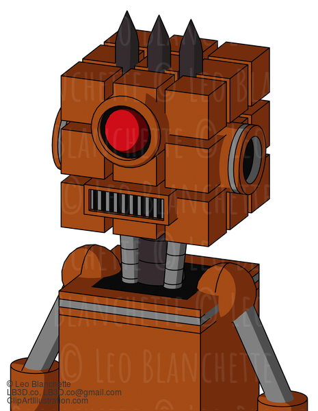 Brownish Droid With Cube Head And Square Mouth And Cyclops Eye And Three Dark Spikes #21121