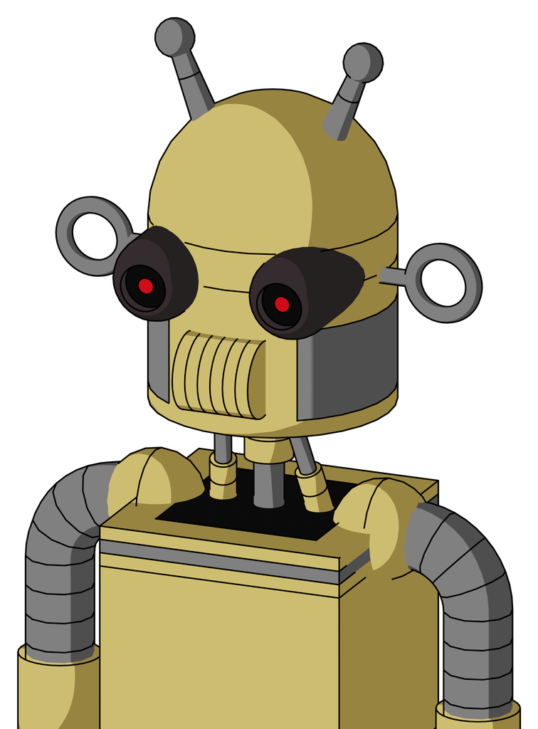 Yellow Droid With Dome Head And Speakers Mouth And Black Glowing Red Eyes And Double Antenna