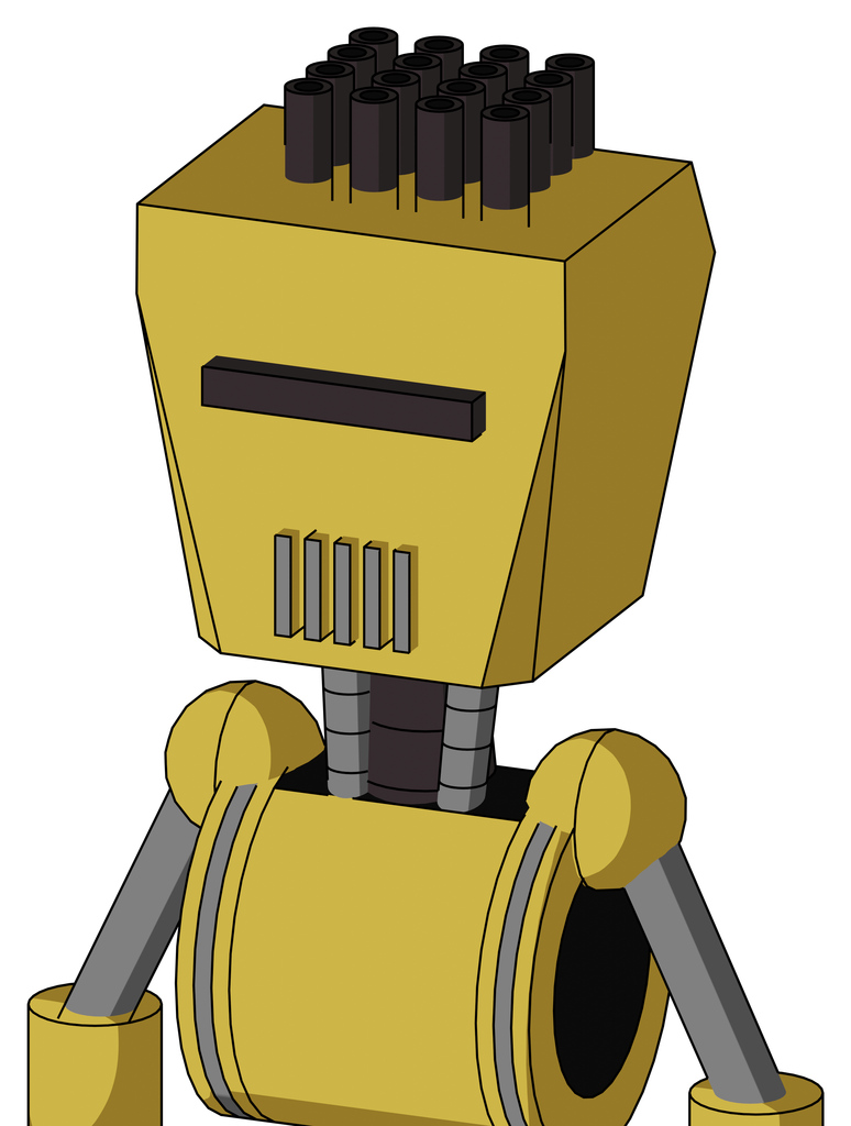 Yellow Droid With Box Head And Vent Mouth And Black Visor Cyclops And Pipe Hair