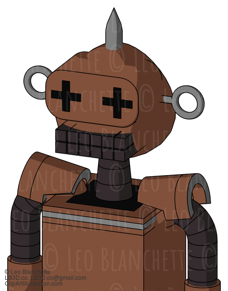 Brown Mech With Rounded Head And Keyboard Mouth And Plus Sign Eyes And Spike Tip #21160