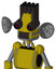 Yellow Automaton With Cone Head And Dark Tooth Mouth And Black Glowing Red Eyes And Pipe Hair