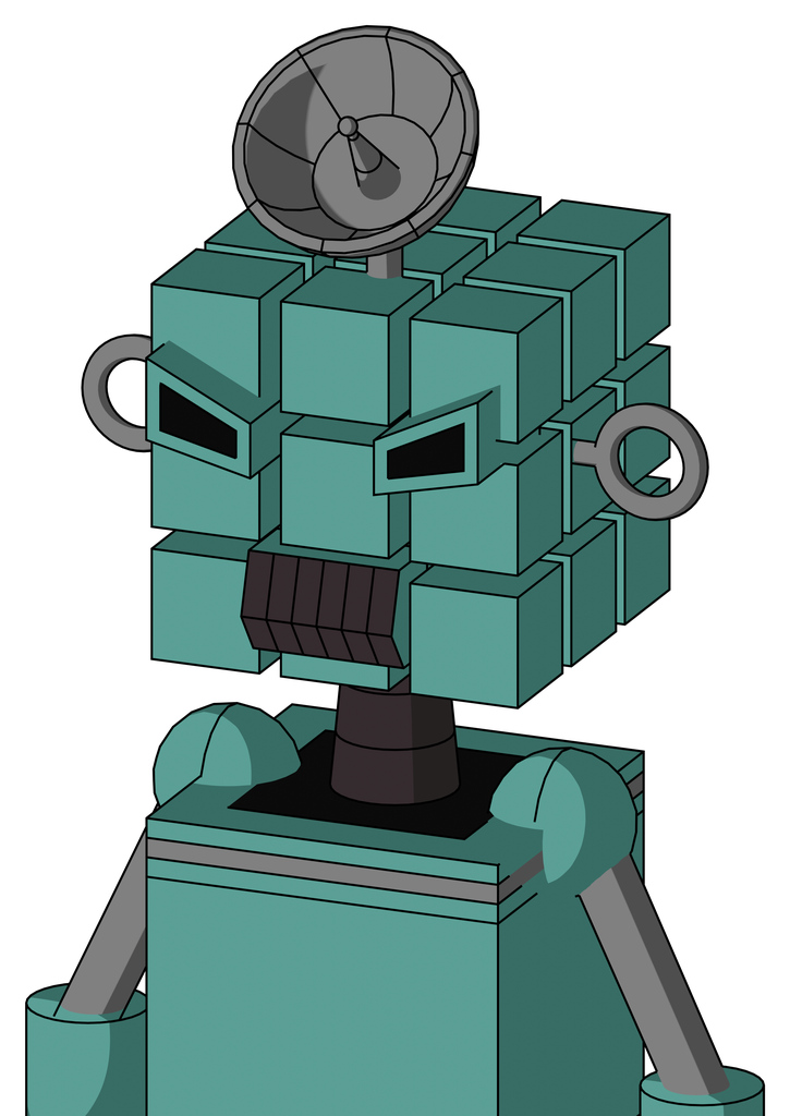Greenish Mech With Cube Head And Dark Tooth Mouth And Angry Eyes And Radar Dish Hat