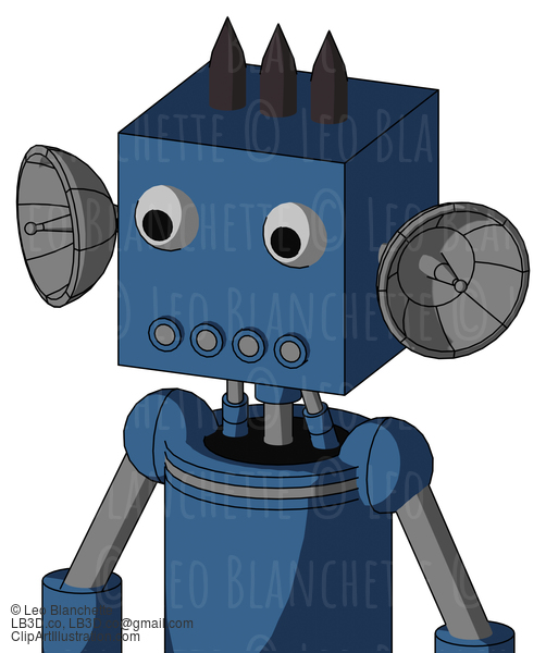 Blue Robot With Box Head And Pipes Mouth And Two Eyes And Three Dark Spikes #21171