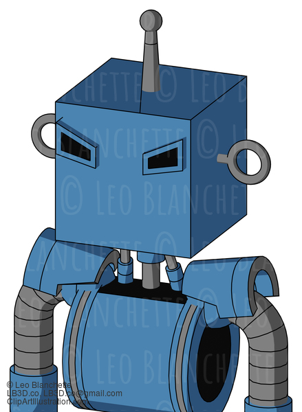 Blue Robot With Box Head And Angry Eyes And Single Antenna #21187