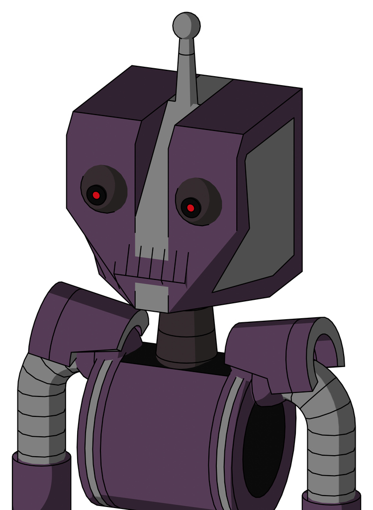Purple Mech With Mechanical Head And Toothy Mouth And Red Eyed And Single Antenna