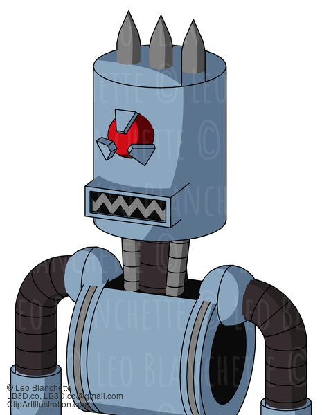 Blue Robot With Cylinder Head And Square Mouth And Angry Cyclops Eye And Three Spiked #21203