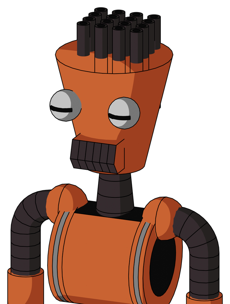 Orange Mech With Cylinder-Conic Head And Dark Tooth Mouth And Two Eyes And Pipe Hair