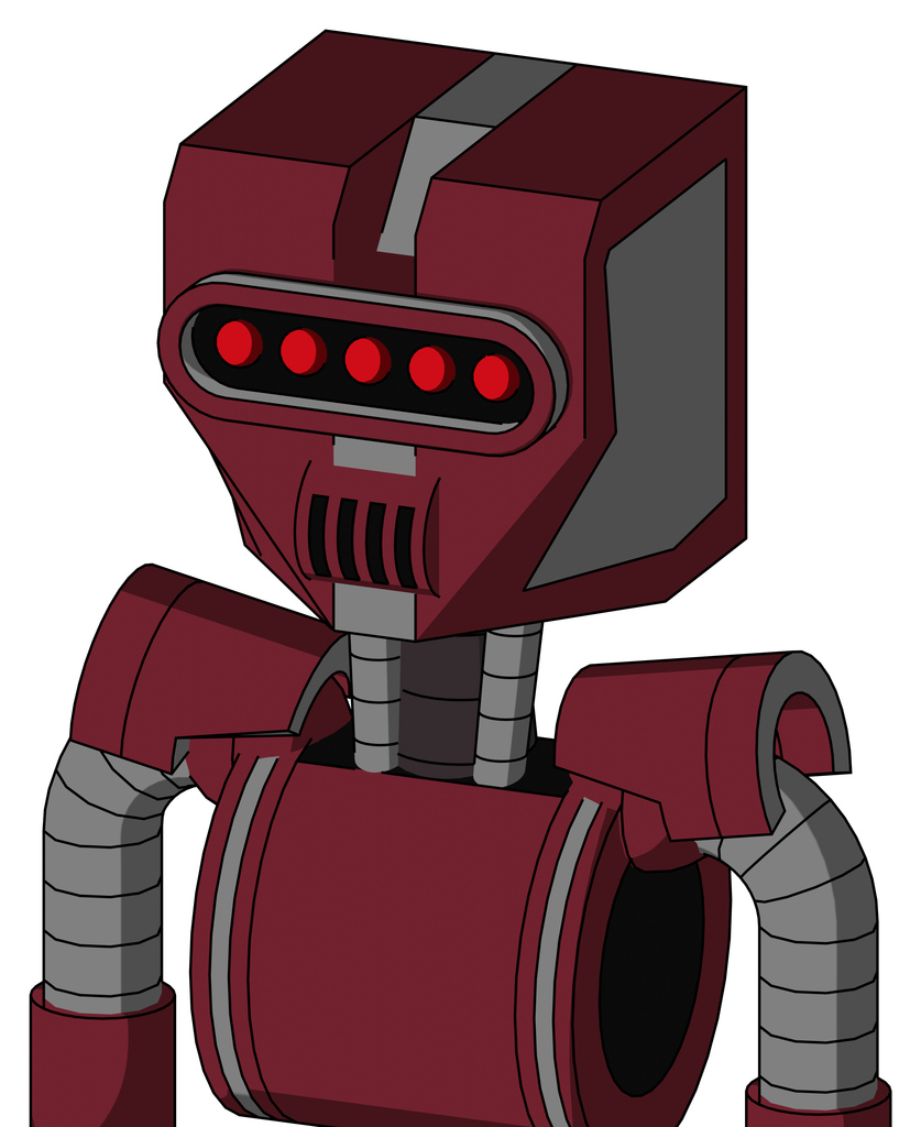 Red Droid With Mechanical Head And Speakers Mouth And Visor Eye