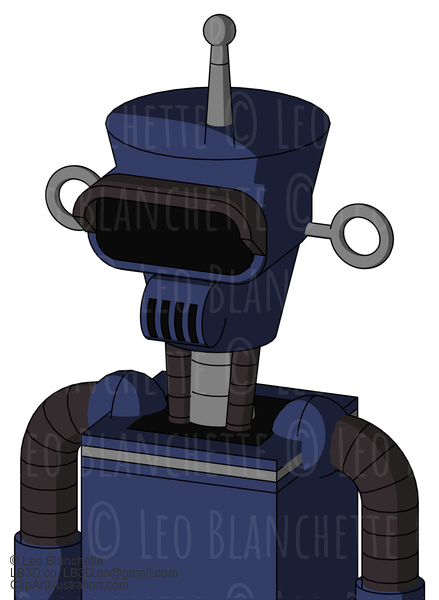 Blue Droid With Cylinder-Conic Head And Speakers Mouth And Black Visor Eye And Single Antenna #21212